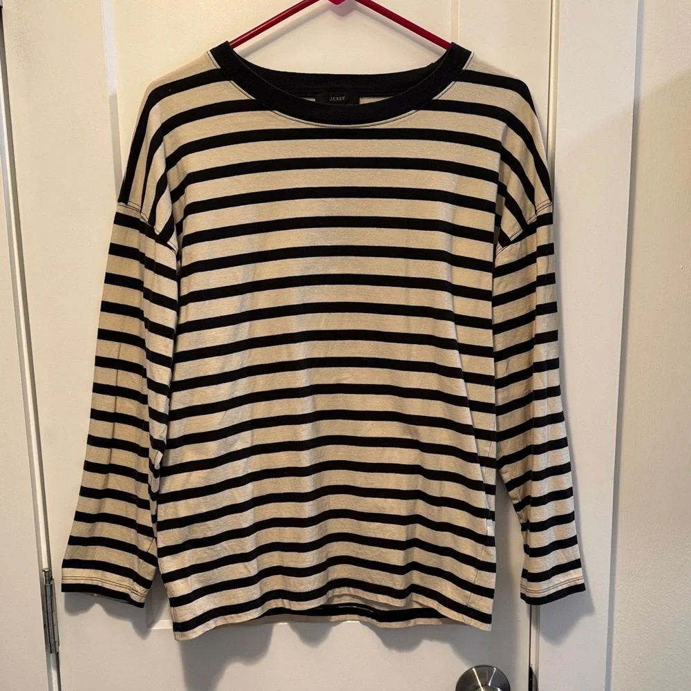 J. Crew Women's  Black and Cream Striped Top size S
